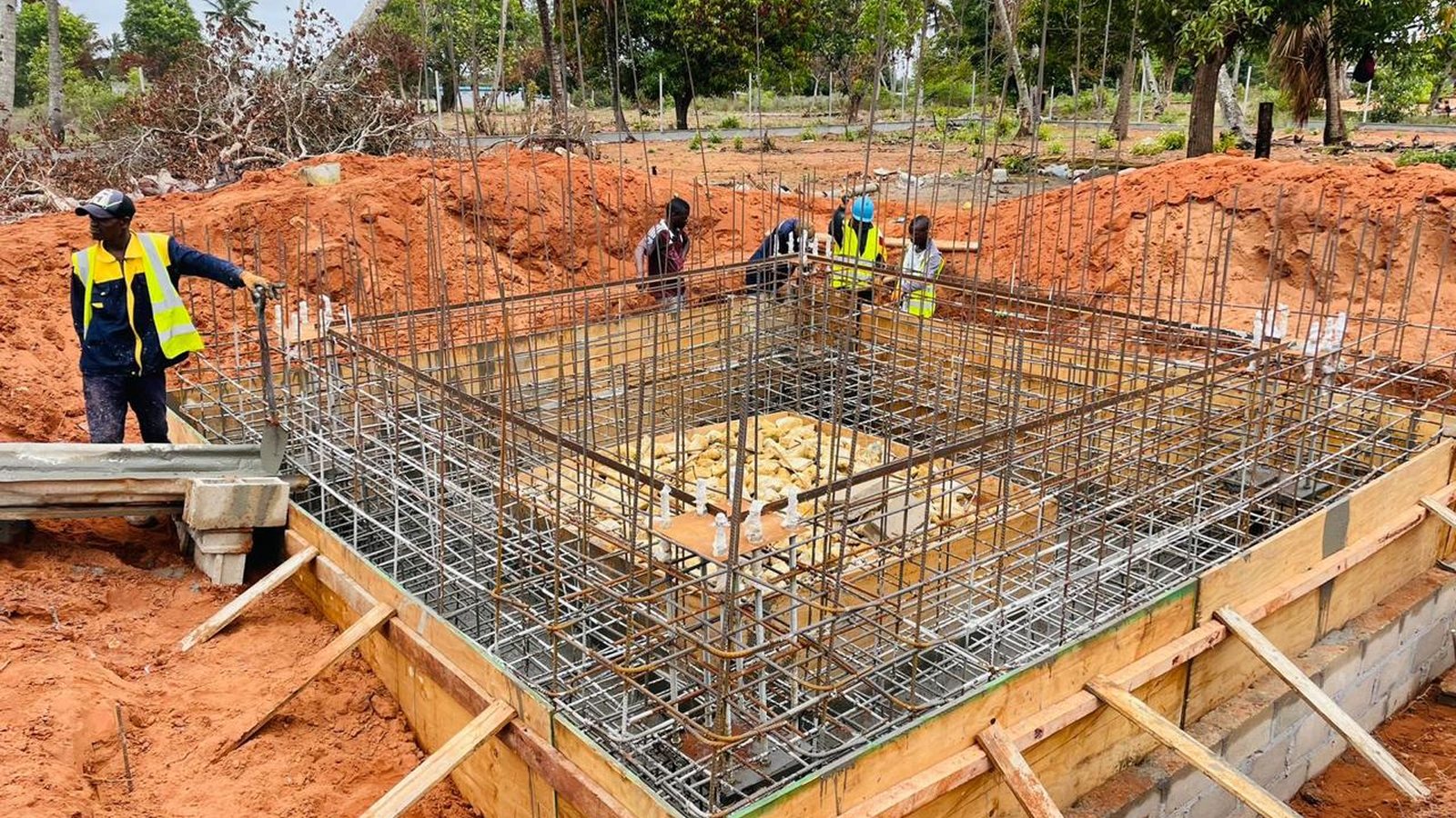 Plano Digital team executing reinforced foundation works in Massinga